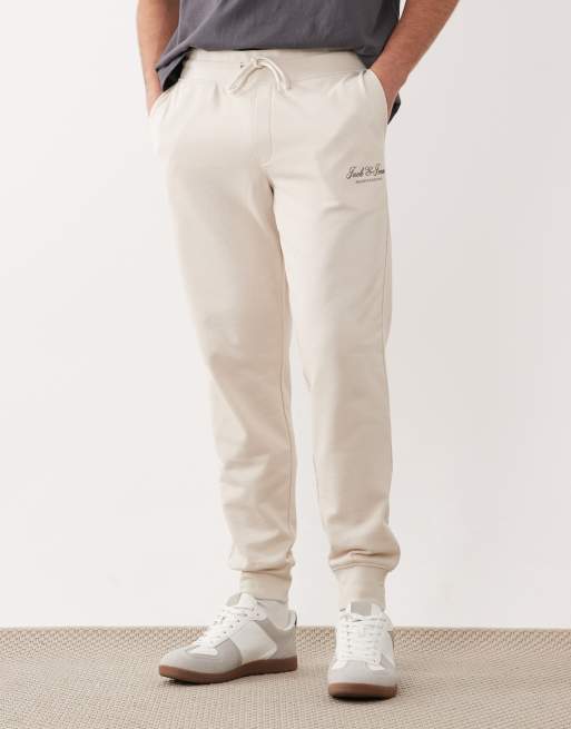 Jack & Jones – Beżowe joggersy o prostym kroju ze ściągaczami i logo, 2 z 5