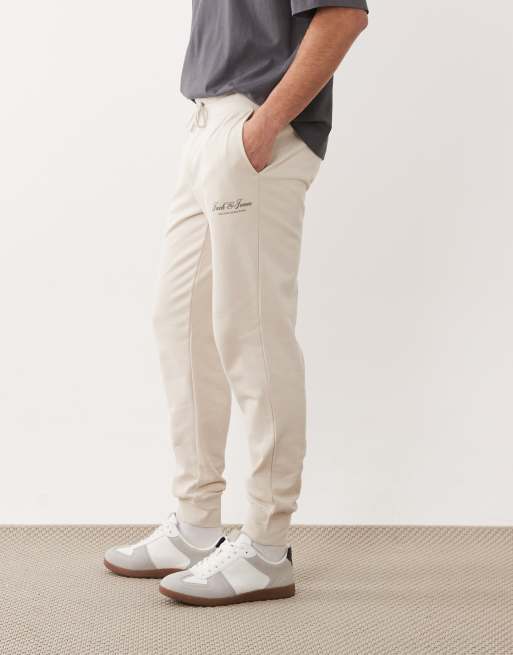 Jack & Jones – Beżowe joggersy o prostym kroju ze ściągaczami i logo, 3 z 5