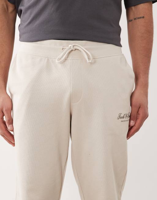 Jack & Jones – Beżowe joggersy o prostym kroju ze ściągaczami i logo, 4 z 5
