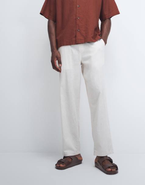 Jack & Jones – Beżowe luźne spodnie z mieszanki lnu ściągane na sznurek - view 1