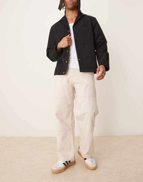 Jack & Jones baggy fit carpenter trouser in beige with contrasting stitching