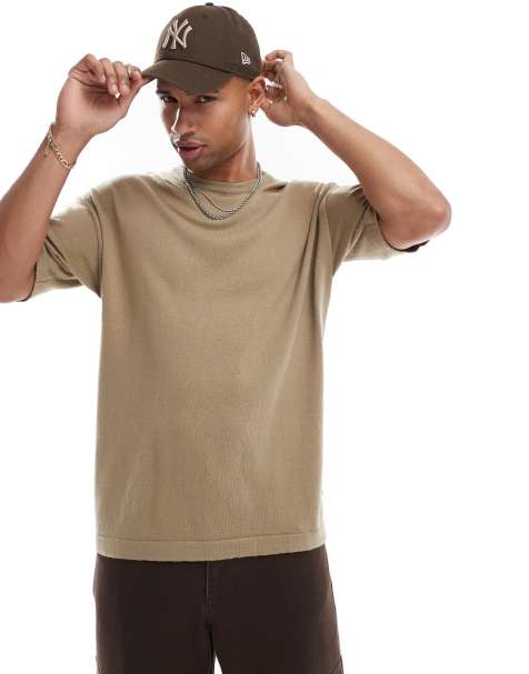 Jack & Jones – Beżowy dzianinowy T-shirt oversize - view 1