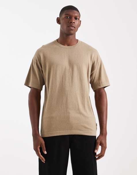 Jack & Jones oversized knitted t-shirt in beige