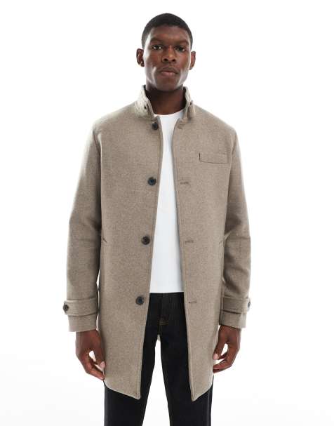 Jack & Jones – Bezowy płaszcz z wysokim kołnierzem z mieszanki wełny - view 1