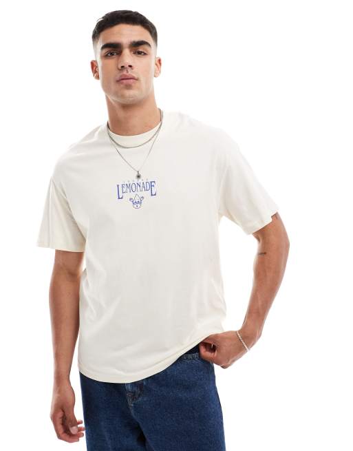 Jack & Jones – Beżowy T-shirt oversize z grafiką i napisem Lemonade, 2 z 4