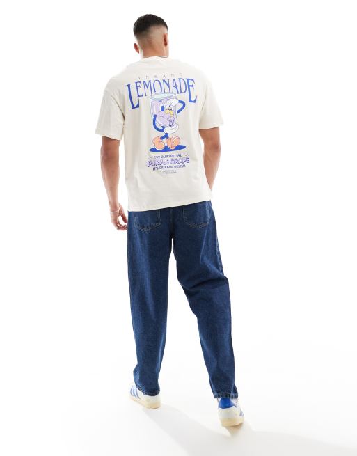 Jack & Jones – Beżowy T-shirt oversize z grafiką i napisem Lemonade, 3 z 4