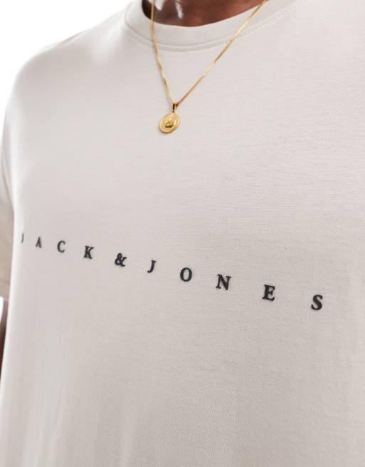 Jack & Jones – Beżowy T-shirt z logo z przodu, 3 z 4