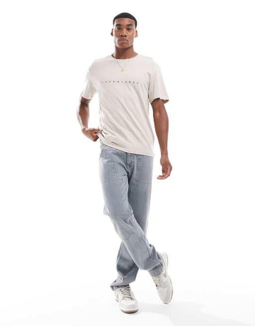 Jack & Jones – Beżowy T-shirt z logo z przodu, 4 z 4