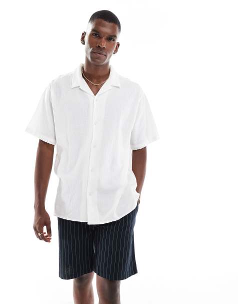 Jack & Jones revere collar shirt in crinkle texture white