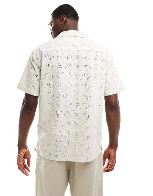 Jack & Jones – Biała koronkowa koszula o pudełkowym kroju, 4 z 4