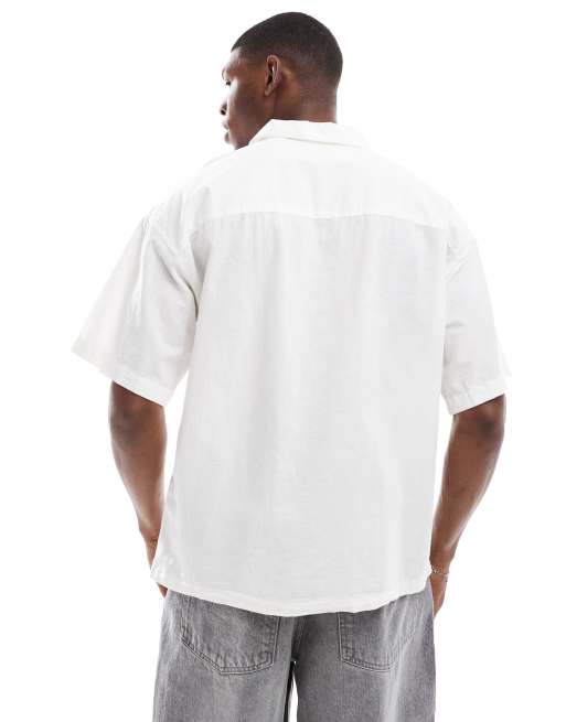 Jack & Jones – Biała koszula oversize z domieszką lnu, 3 z 4