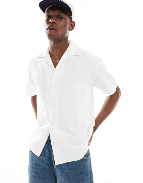Jack & Jones embroidered linen mix shirt in white