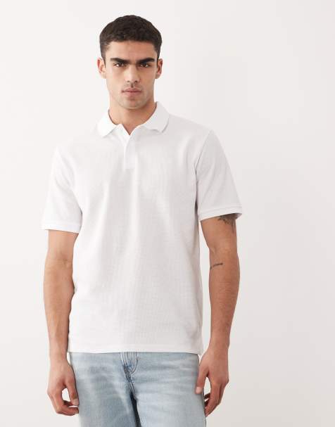 Jack & Jones waffle textured polo shirt in white