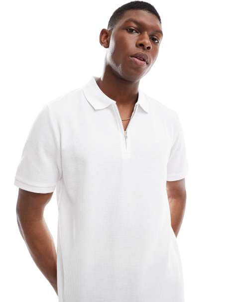 Jack & Jones zip polo in white