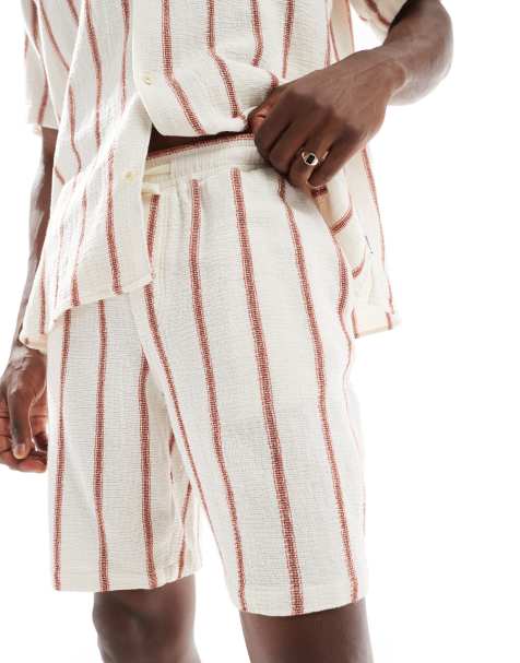 Jack & Jones co-ord texture short in white red stripe