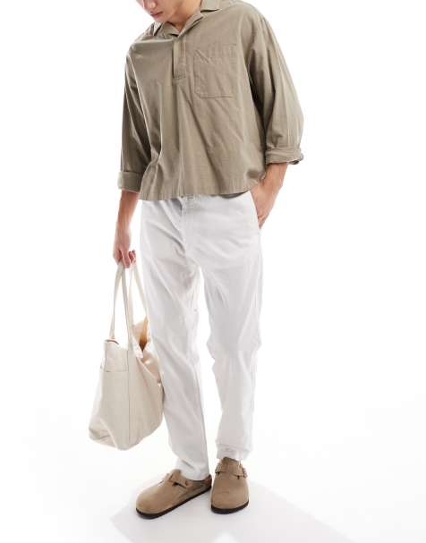Jack & Jones relaxed fit linen blend trouser in white
