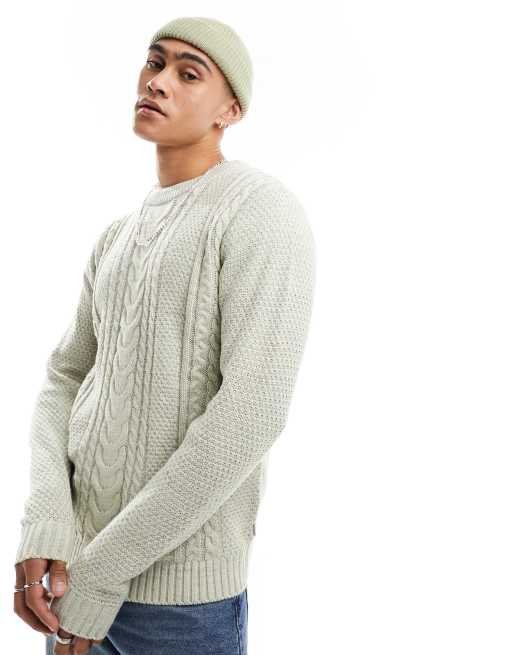 Jack & Jones – Biały sweter z dzianiny o warkoczowym splocie