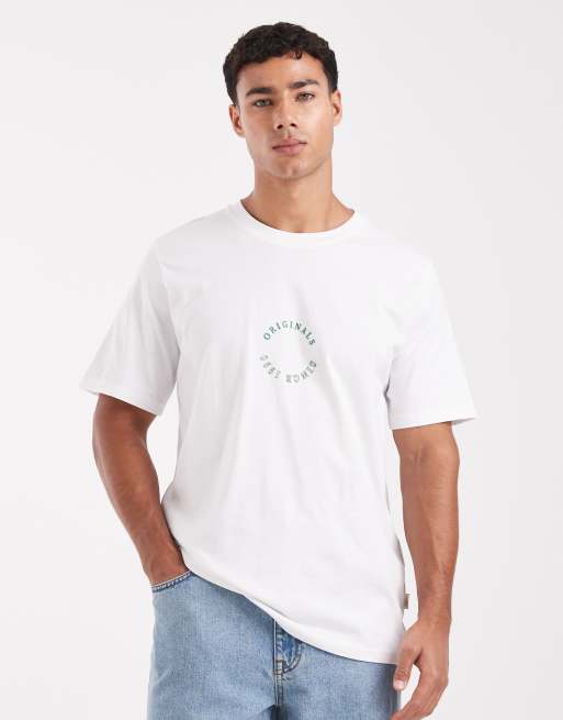 Jack & Jones – Biały T-shirt o luźnym kroju z nadrukiem z napisem Originals