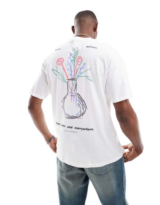 Jack & Jones – Biały T-shirt oversize z kwiatową grafiką