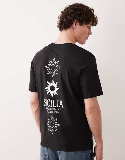 Jack & Jones – Biały T-shirt oversize z nadrukiem i napisem „Sicilia" na plecach - view 1