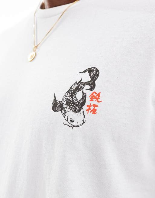 Jack & Jones – Biały T-shirt oversize z nadrukiem karpi na plecach, 3 z 4