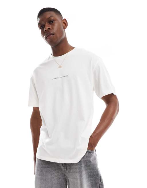 Jack & Jones – Biały T-shirt oversize z nadrukiem „Paradise“ na plecach, 2 z 4