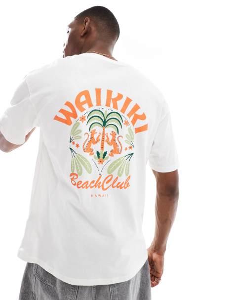 Jack & Jones – Biały T-shirt oversize z nadrukiem „Waikiki“ na plecach - view 1