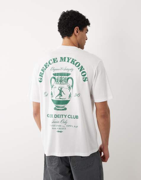 Jack & Jones – Biały T-shirt oversize z nadrukiem z greckim motywem na plecach - view 1