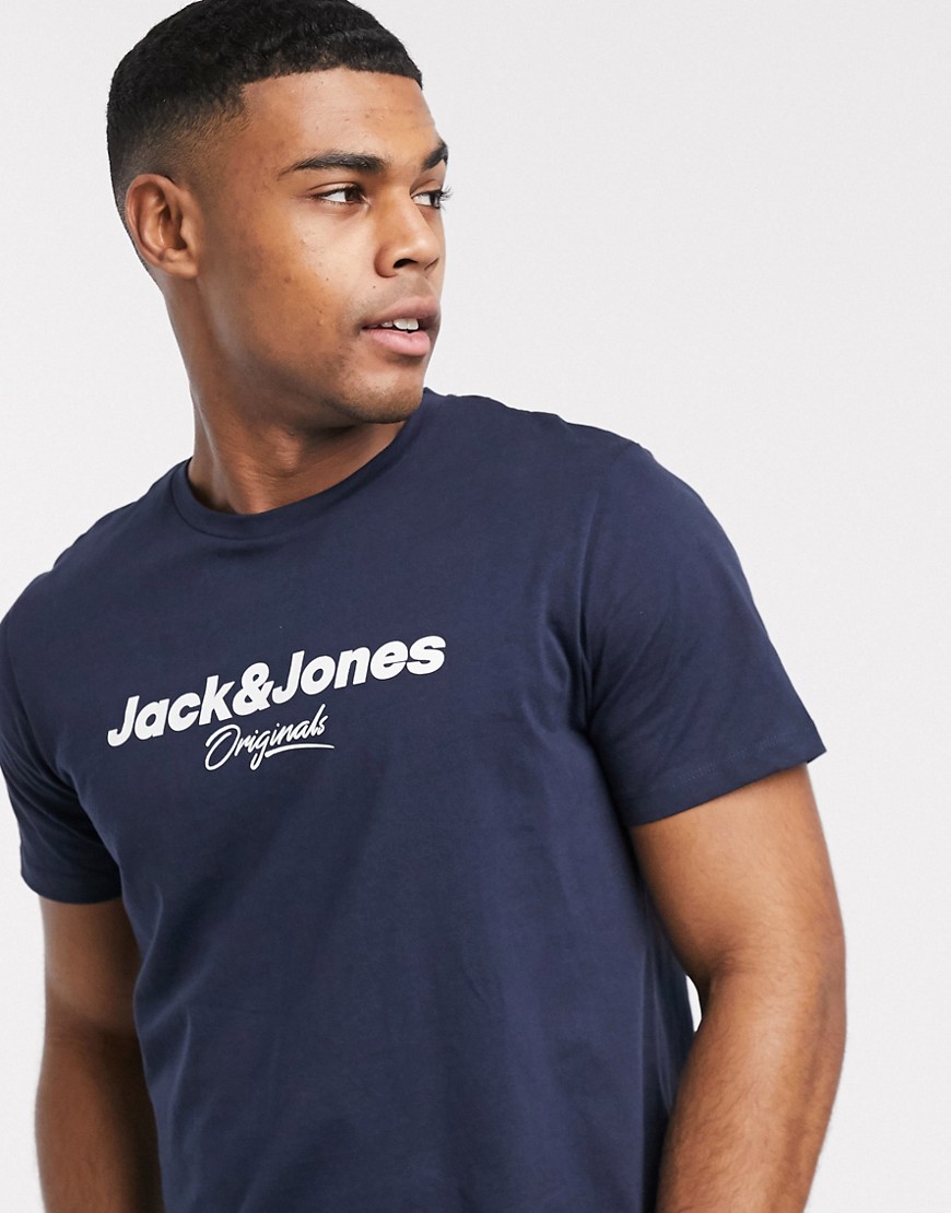 Jack & Jones Big scale branded t-shirt-Navy