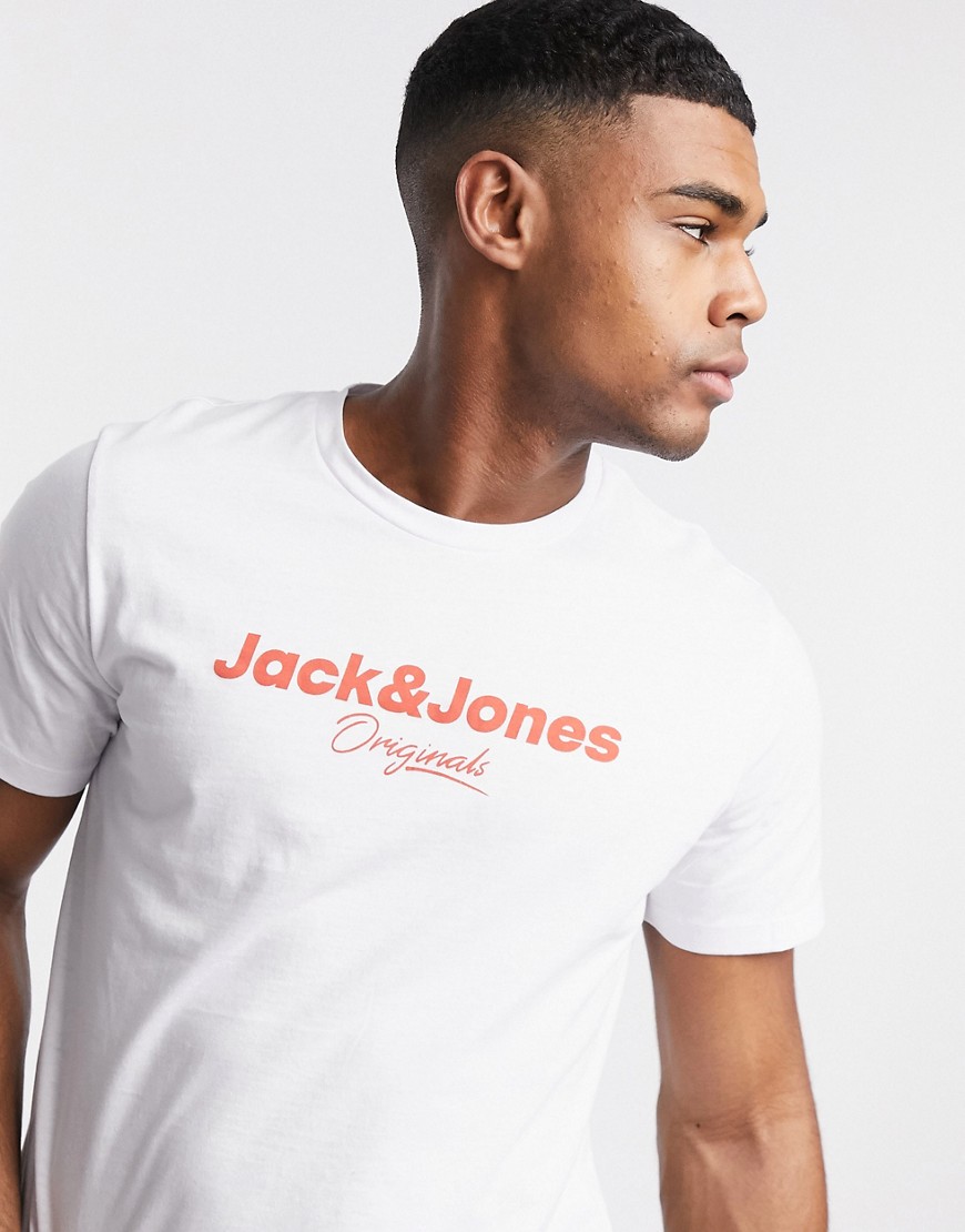 Jack & Jones – Big Scale – T-shirt med logga-Vit
