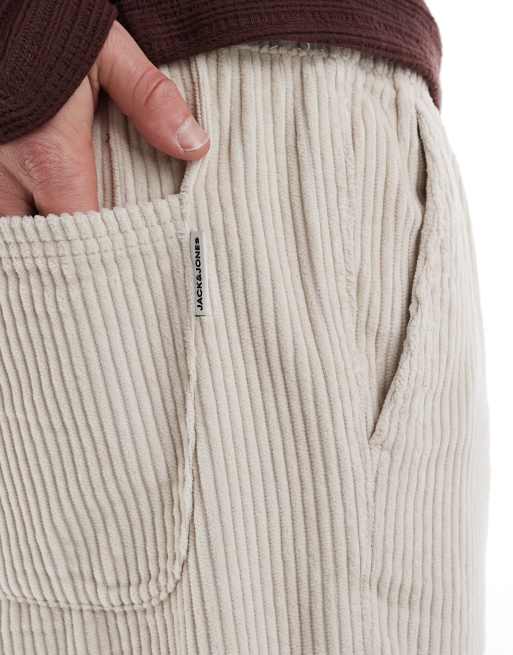 Jack & Jones - Bill - Broek van corduroy met wijde pasvorm en elastische taille in beige, 3 van 5