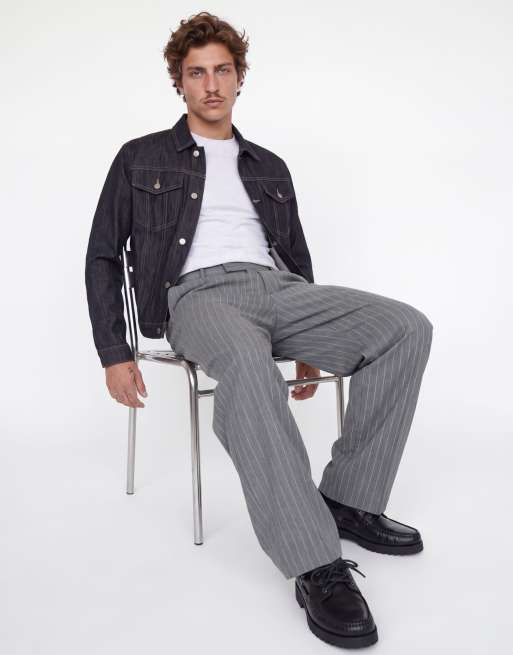 Jack & Jones Bill byxor med medelhög midja och vida ben i gråmelerad färg, 4 av 6