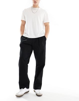 bill drawstring wide fit chinos in black