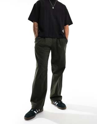 Jack & Jones Bill Drawstring Wide Fit Chinos In Khaki-green In Green
