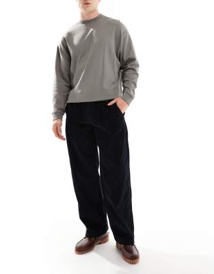 bill wide fit cord pull on pants in black