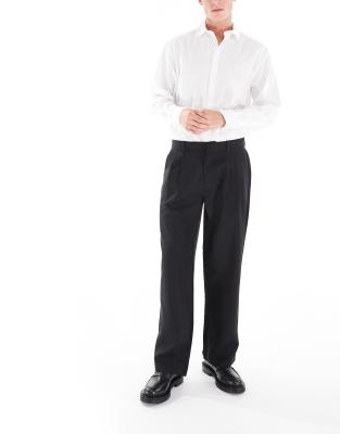 Jack & Jones Bill Wide Fit Pleat Front Smart Pants In Black
