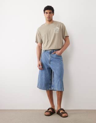Billy - Länger geschnittene Jeans-Jorts in Mittelblau Blau L