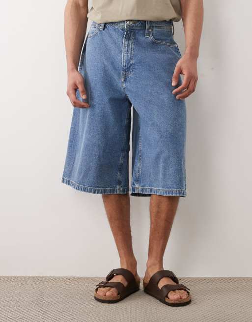 Jack & Jones Billy longer length denim jorts in mid blue, 4 of 5