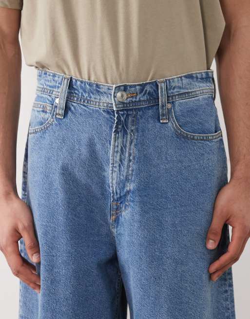 Jack & Jones Billy longer length denim jorts in mid blue, 5 of 5
