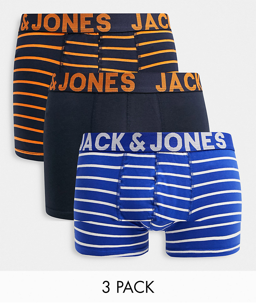 Jack & Jones – Blå och orange trunks med ränder, 3-pack-Flerfärgad