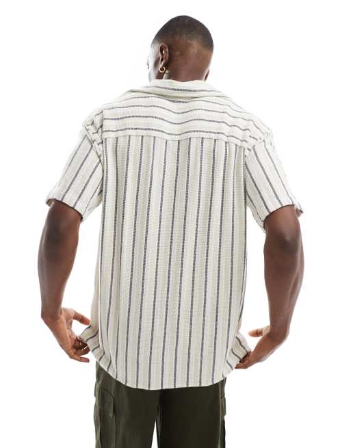 Jack & Jones - Blå og grøn skjorte med reverskrave og striber i hørlook, 4 af 4