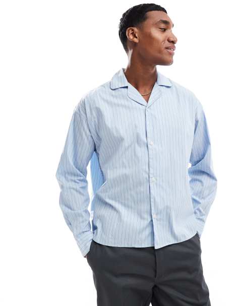 Jack & Jones - Blå, oversized og langærmet skjorte i poplin med striber - view 1