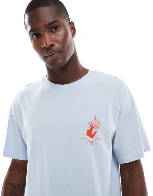 Jack & Jones - Blå oversized T-shirt med 'Ice Coffee'-print på ryggen, 3 af 4