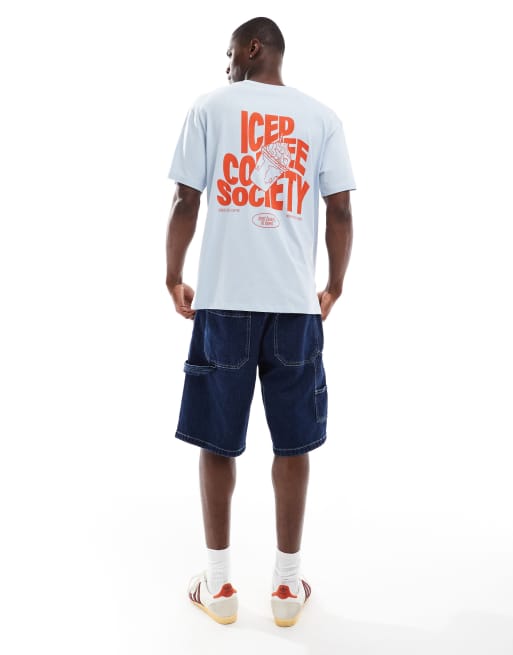 Jack & Jones - Blå oversized T-shirt med 'Ice Coffee'-print på ryggen, 4 af 4
