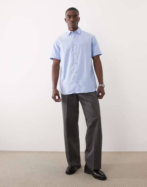 Jack & Jones - Blå Oxford-skjorte med korte ærmer, 3 af 5