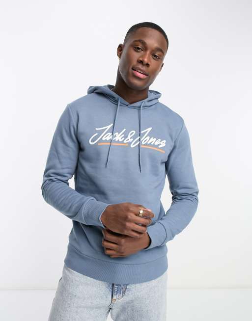 Jack & Jones - Blå pullover-hættetrøje med logo