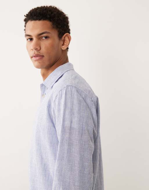 Jack & Jones – Blå, randig skjorta i linnemix med långa ärmar, 4 av 5