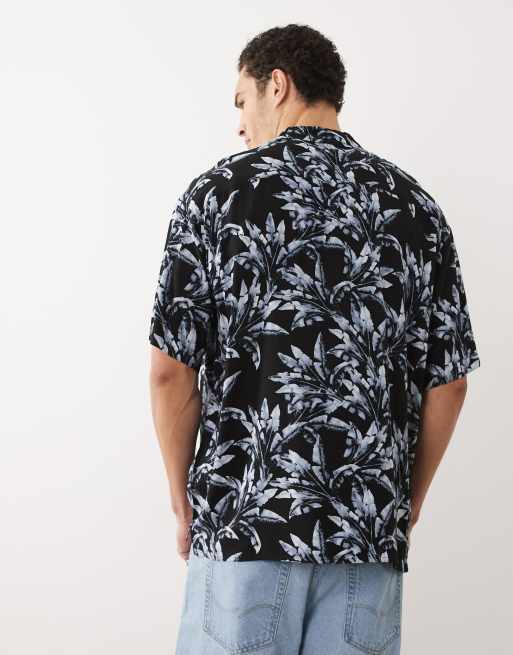 Jack & Jones - Blå skjorte med reverskrave og palmeprint , 3 af 5