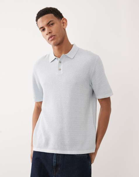 Jack & Jones – Blå, stickad pikétröja med korta ärmar - view 1