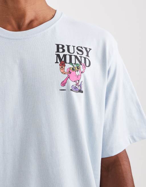 Jack & Jones – Blå t-shirt i oversize med "Busy Mind"-tryck, 5 av 5